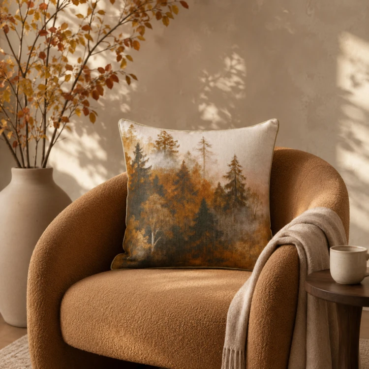Wendekissen mit Aquarell-Wald-Print