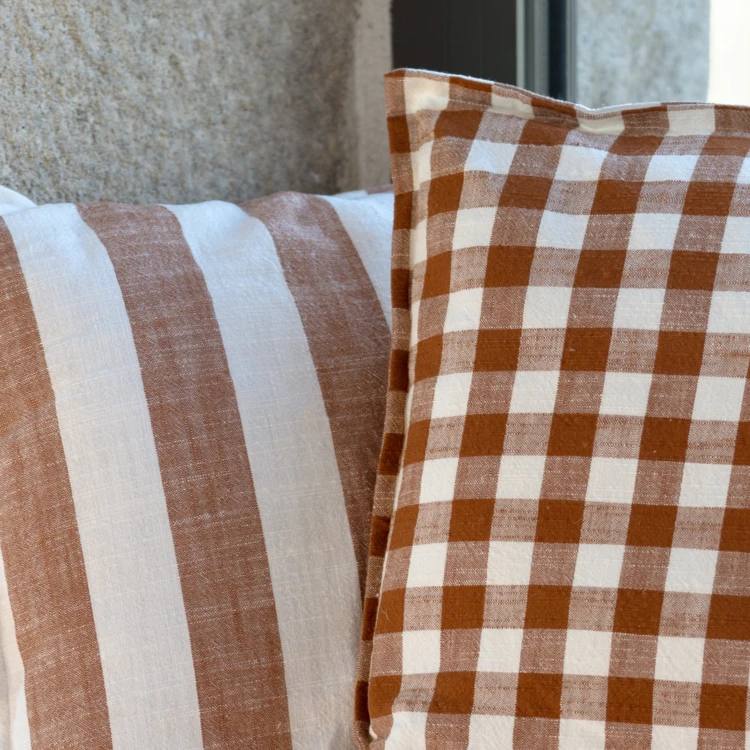 Copricuscino 100% cotone double-face a righe e percalle LOURMARIN