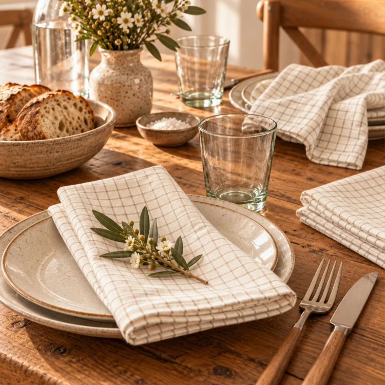 Serviette de table à carreaux en coton