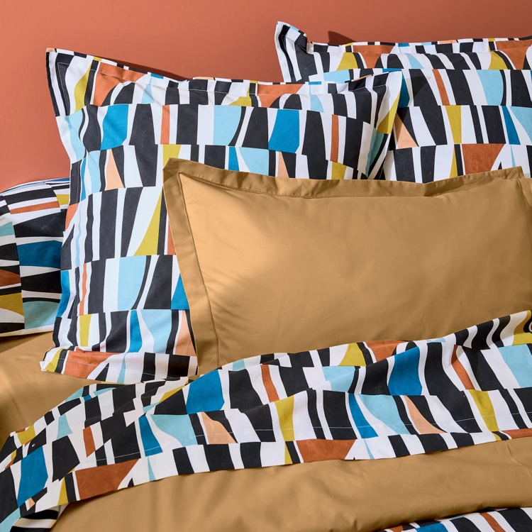 Drap coton géométrique réversible uni