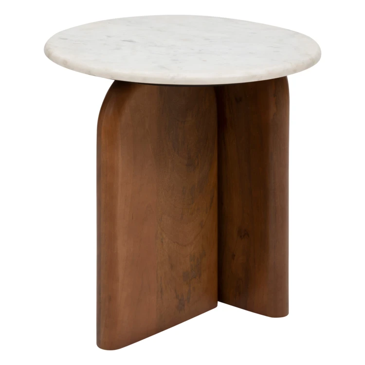 Mesa de café em mármore com base em madeira