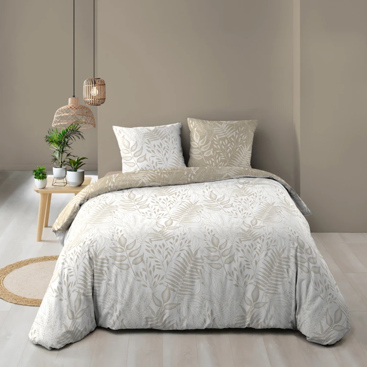 Parure de lit réversible en coton motif feuillage