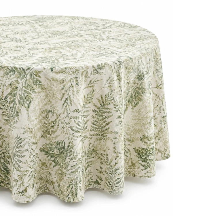 Runde Tischdecke aus Poly-Baumwolle mit fleckabweisender Beschichtung und Farnmuster