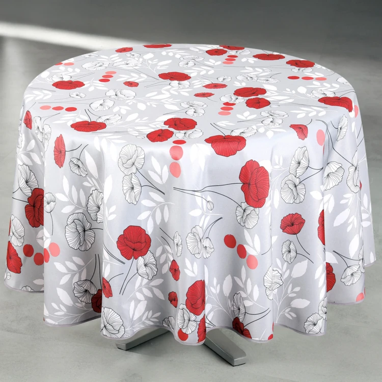 Runde fleckenabweisende Tischdecke mit Mohnblumenmotiv