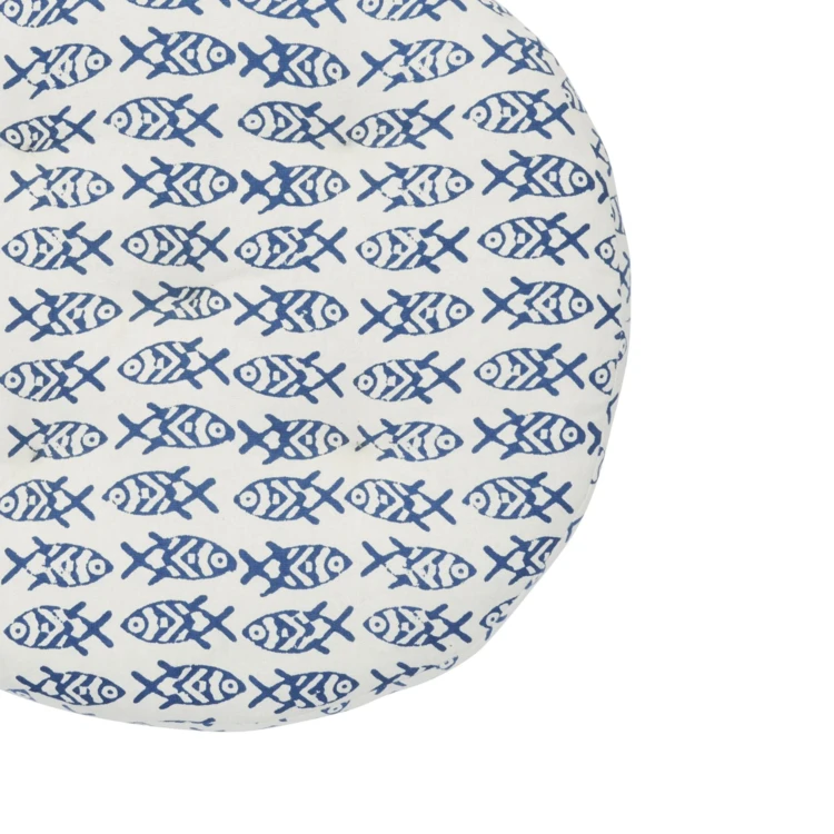 Galette de chaise ronde 100% coton poisson Indien MADAM STOLTZ
