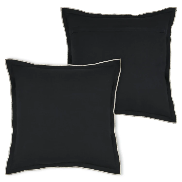 Coussin coton volant plat feston noir