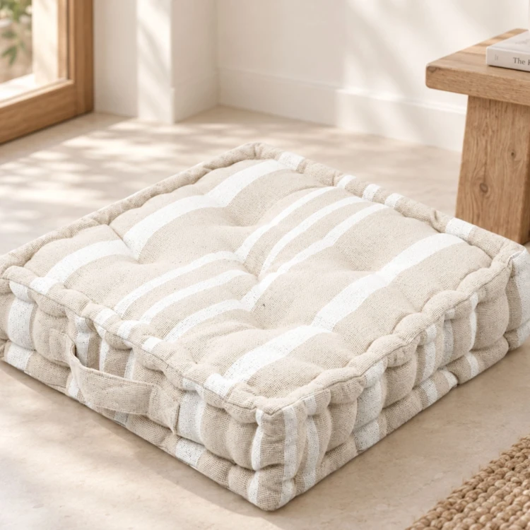 Cuscino da terra in 100% cotone, spesso e soffice, a righe