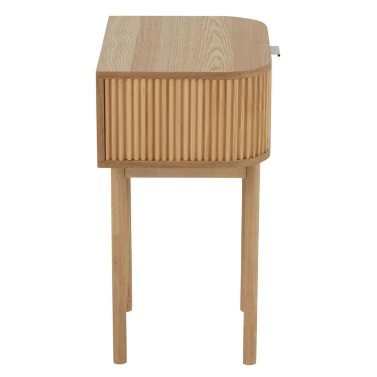 Mesita de noche redonda de madera natural con cajón