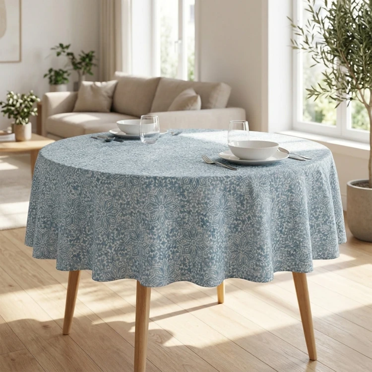 Nappe ronde en polycoton enduit anti-tache graphique