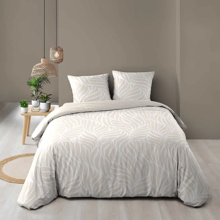 Parure de lit 3 pièces en coton feuille design housse + taies