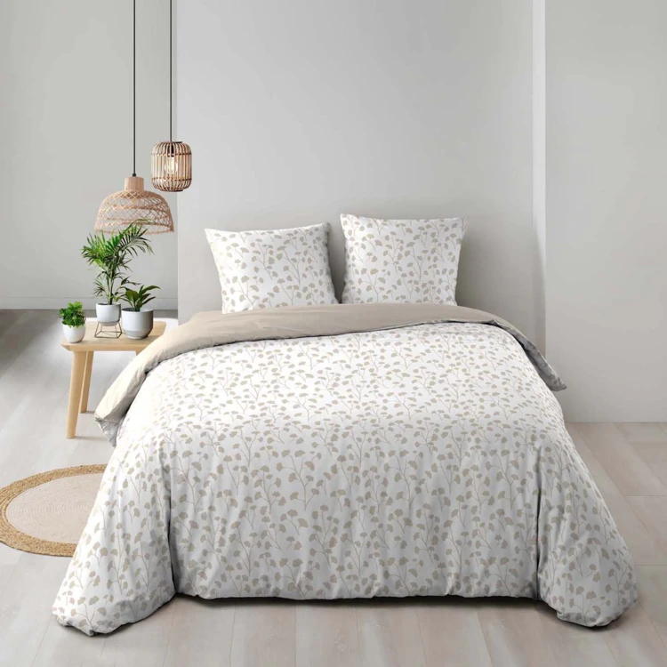 Juego de cama de 3 piezas de algodón con diseño de hojitas funda + fundas de almohada