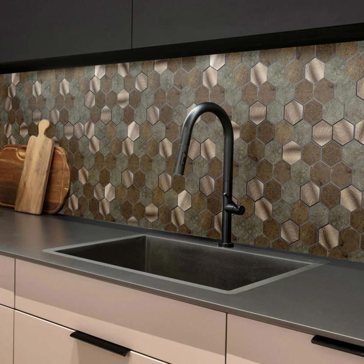 Lot de 4 crédences adhésives murales 3D effet carrelage hexagonal