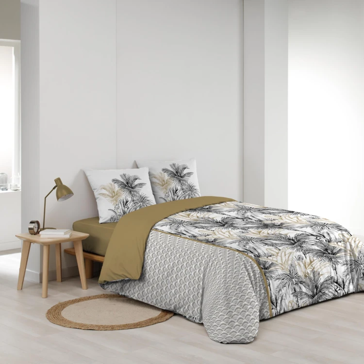 Juego de cama de 3 piezas de algodón con palmeras + 2 fundas de almohada