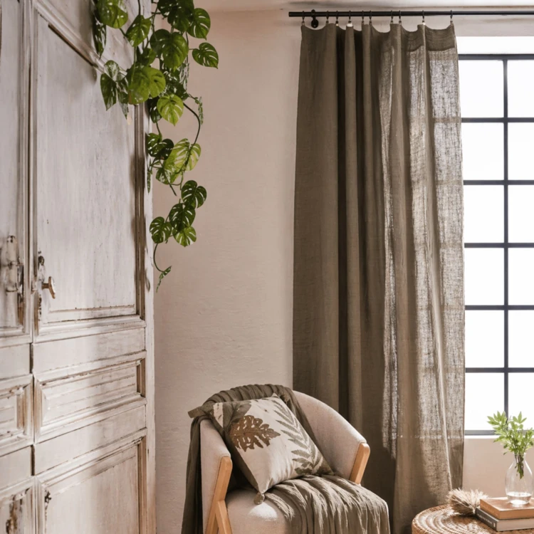 Rideau gaze de coton ajustable finition bourdon