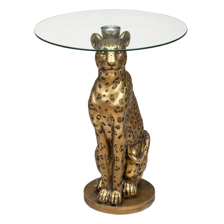 Table café ronde avec piètement léopard sculpté