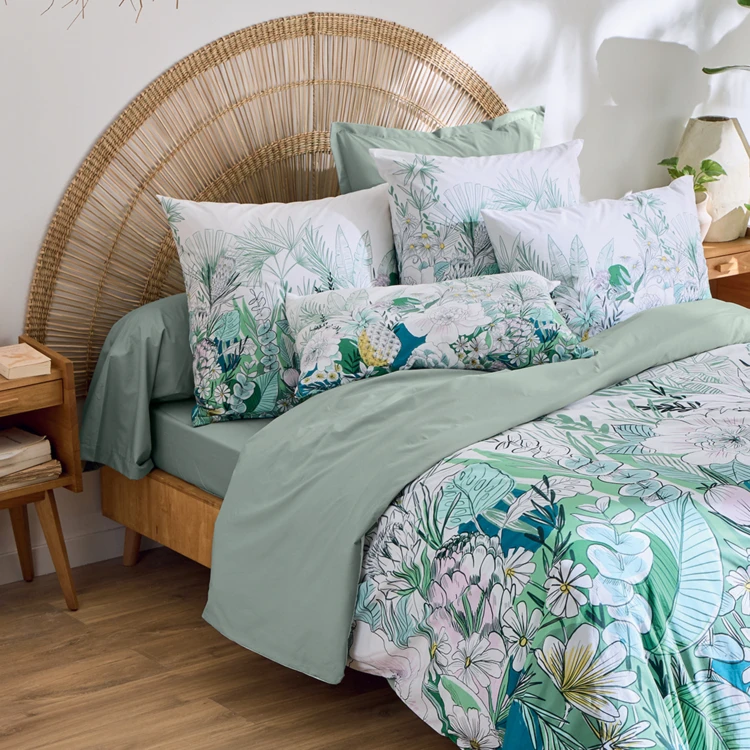 Housse de couette percale de coton feuillage exotique