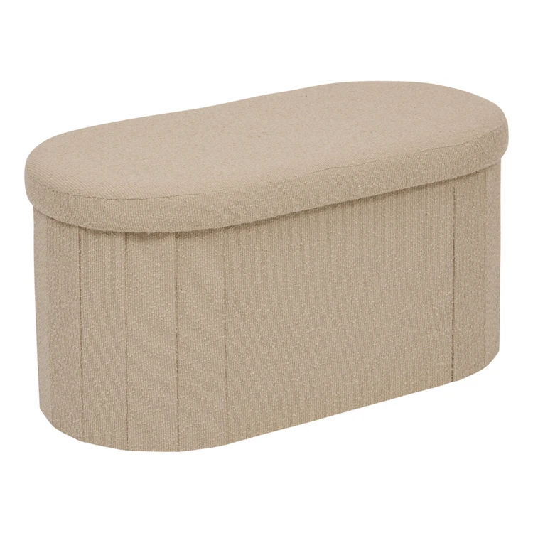 Pouf coffre pliant double en bouclette avec rangement