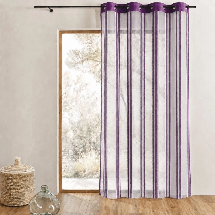 Cortina de organza transparente con rayas verticales