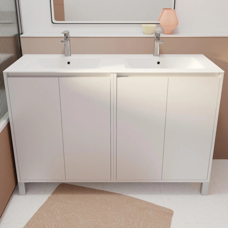 Meuble de salle de bains double vasque avec 4 portes