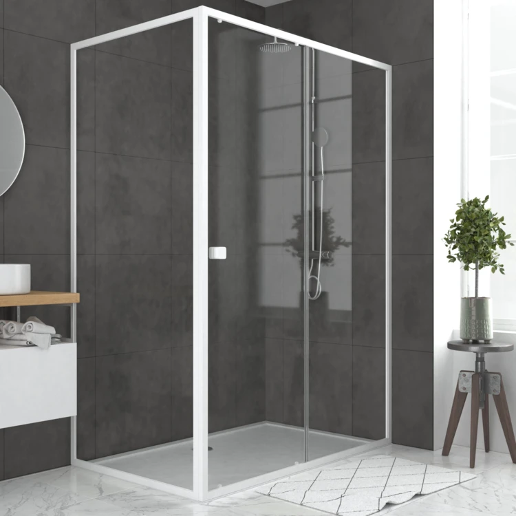Porte de douche coulissante en verre trempé avec paroi de retour