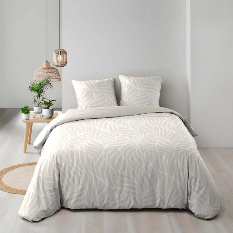 Parure de lit 3 pièces en coton feuille design housse + taies