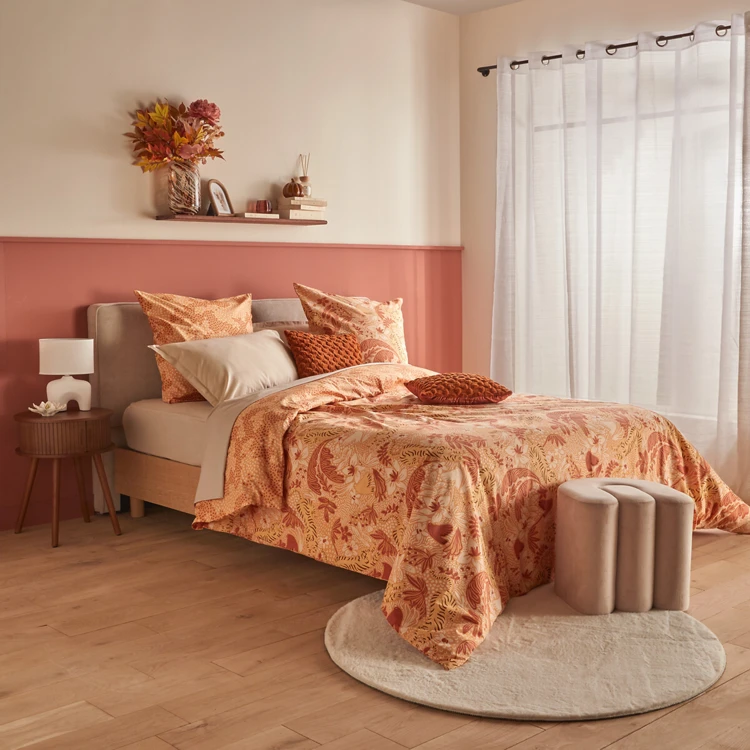 Parure de lit 3 pièces réversible motif végétal