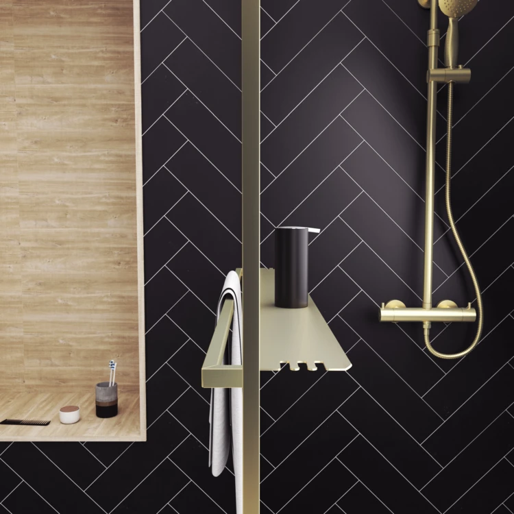 Paroi de douche à l’italienne avec étagère et porte-serviette