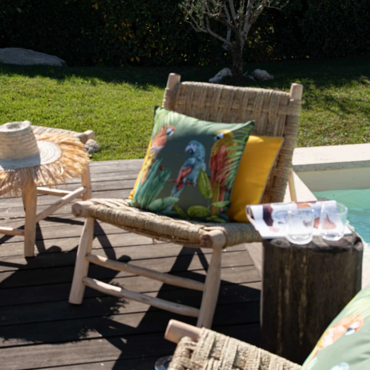 Coussin outdoor imprimé perroquets