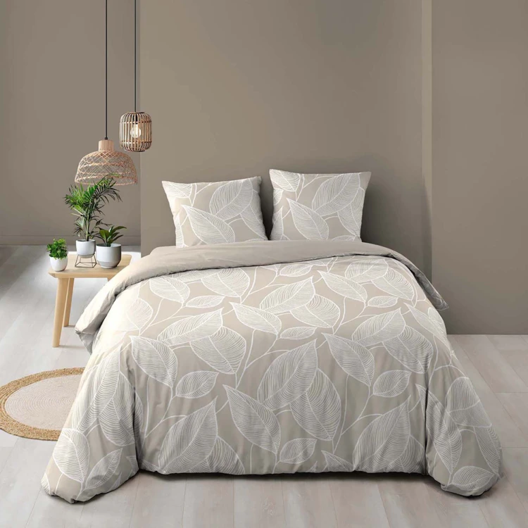 Juego de sábanas de 3 piezas de algodón con estampado de hojas + fundas de almohada