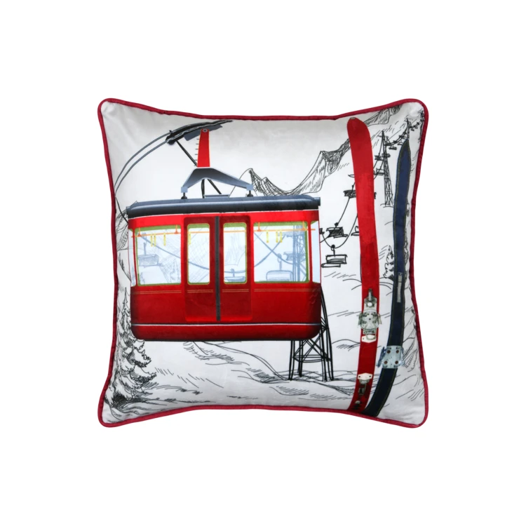 Coussin décoratif carré à motif téléphérique