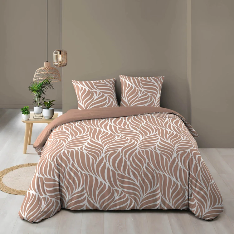 Parure de lit 3 pièces en coton feuille design housse + taies