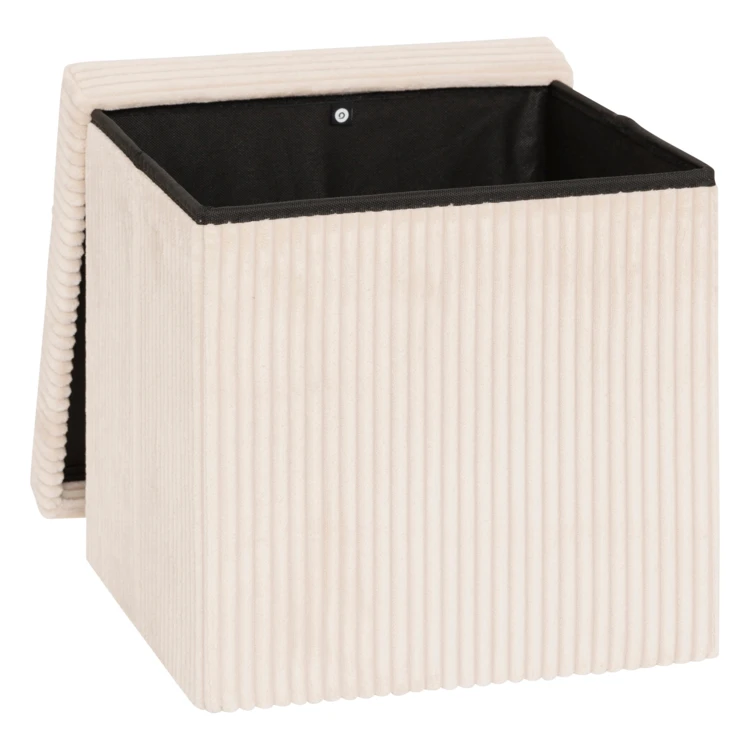 Pouf pliable effet velours côtelé avec rangement intégré