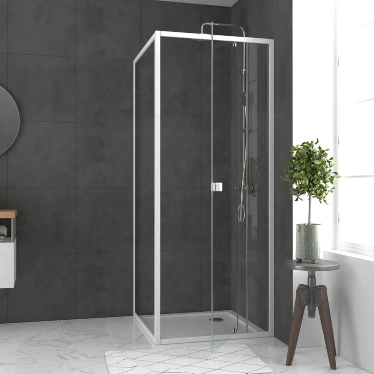 Porte de douche pivotante en verre trempé avec paroi de retour