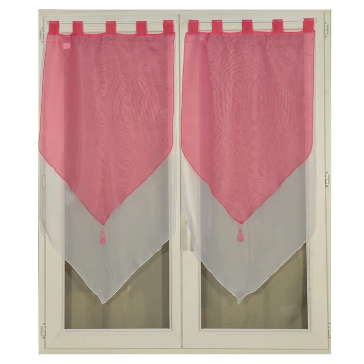 Paire de petits voilages bicolores à pompon