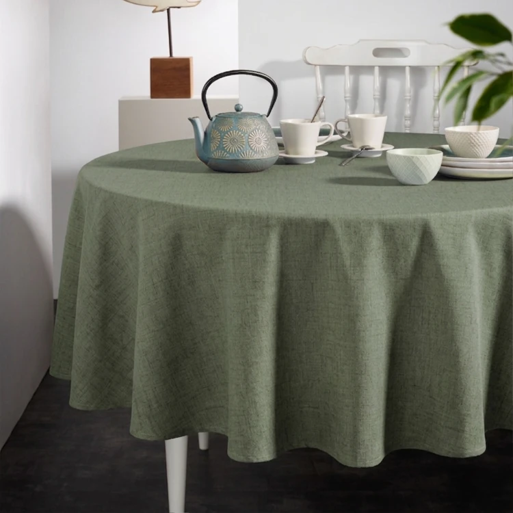 Nappe ronde en polycoton enduit anti-tache unie