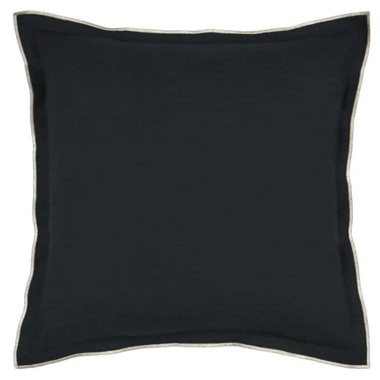 Coussin coton volant plat feston noir