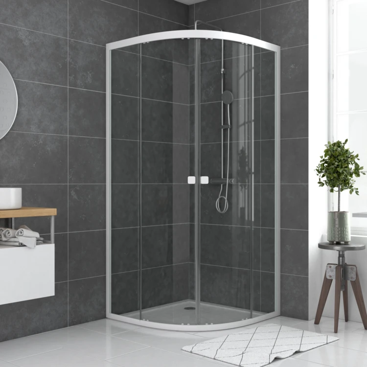 Porte de douche quart de cercle en verre trempé