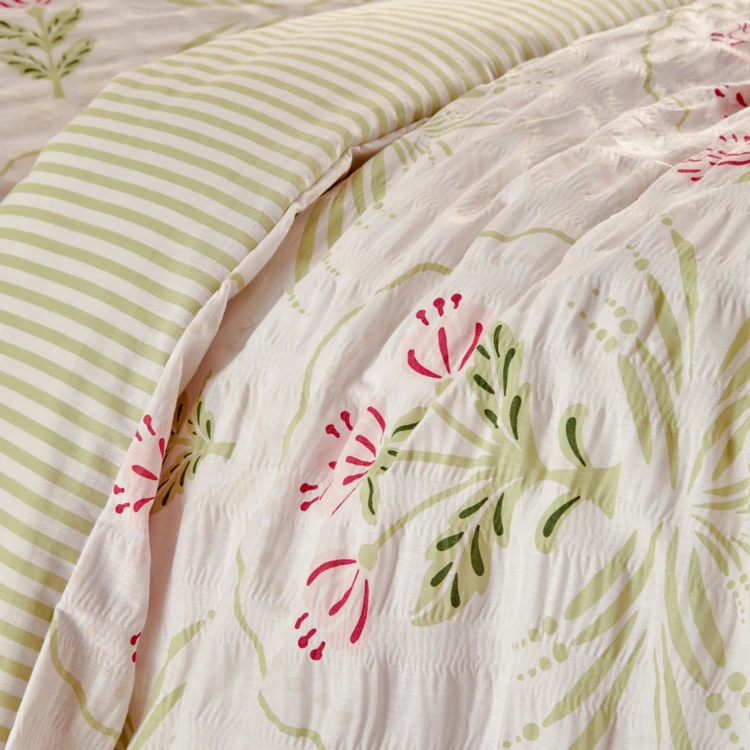 Parure de lit réversible texturée 3 pièces florale housse + taies