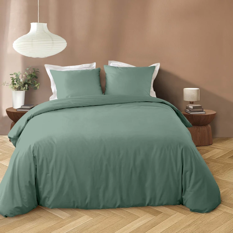 Parure de lit 3 pièces en microfibre unie lavée housse + taies