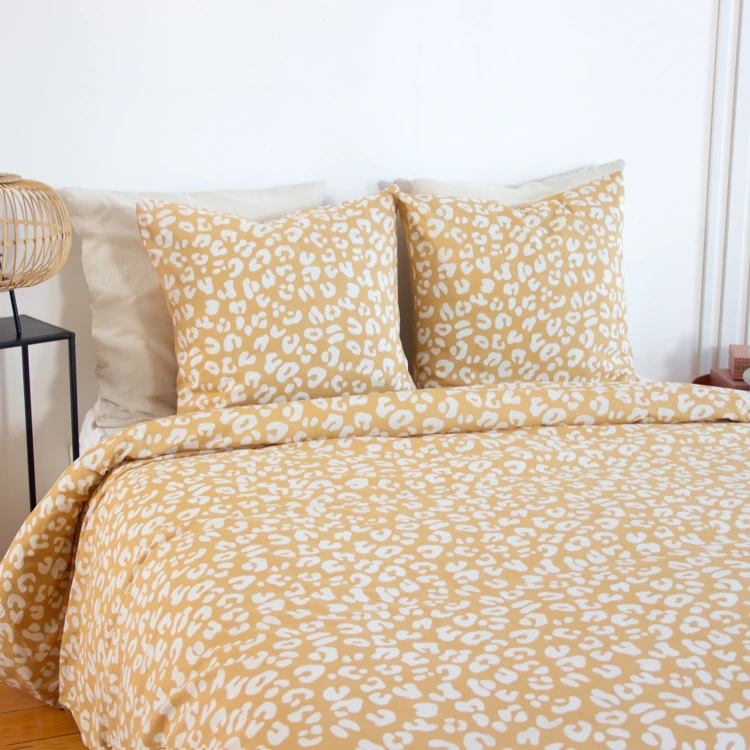 Parure de lit 3 pièces léopard coton housse + taies