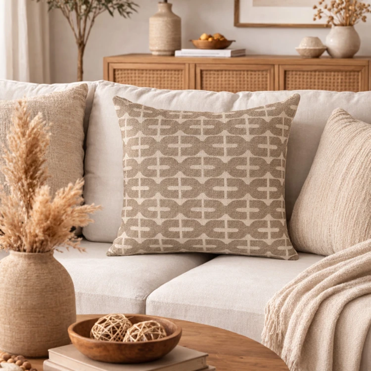 Coussin décoratif déhoussable en jacquard à motif géométrique