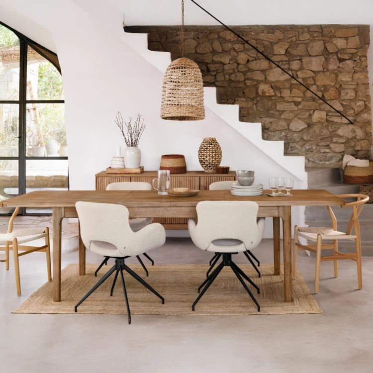 Table à manger extensible en acacia massif avec allonges