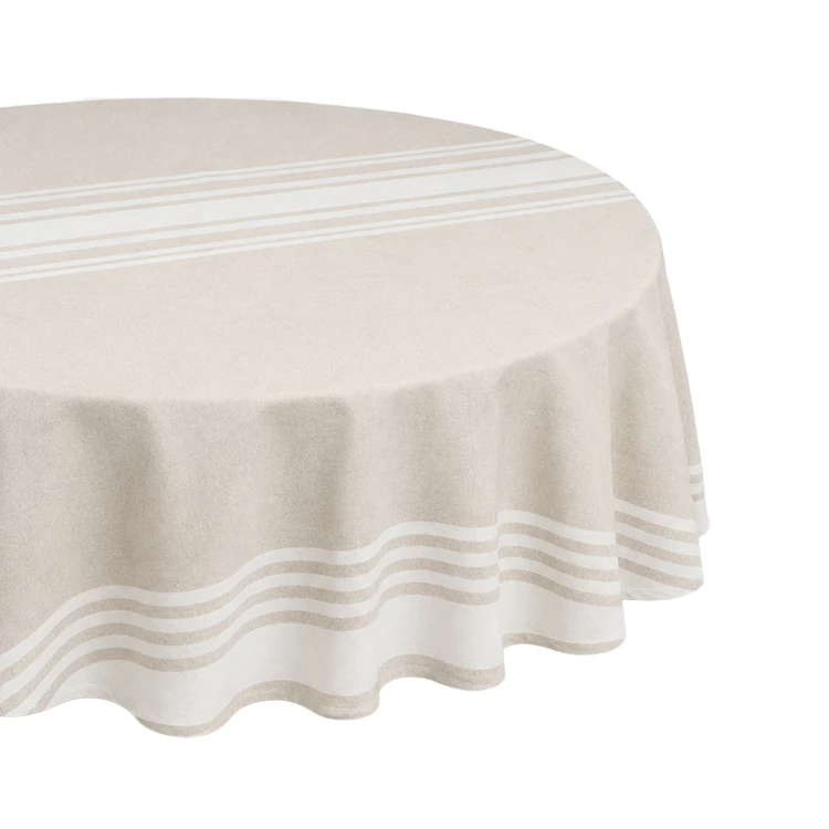 Nappe ronde en polycoton enduit anti-tache à motif rayé