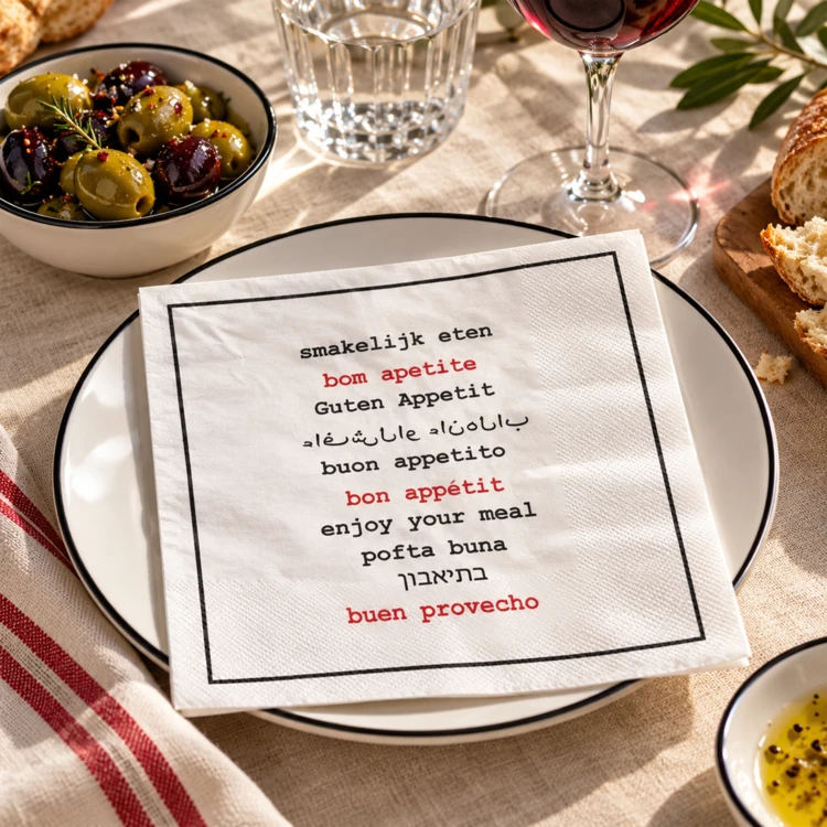Conjunto de 20 toalhas de papel «Bon Appétit» multilingues