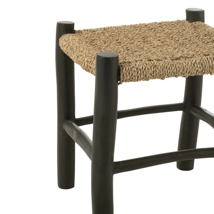 Tabouret carré en bois de teck et jonc de mer