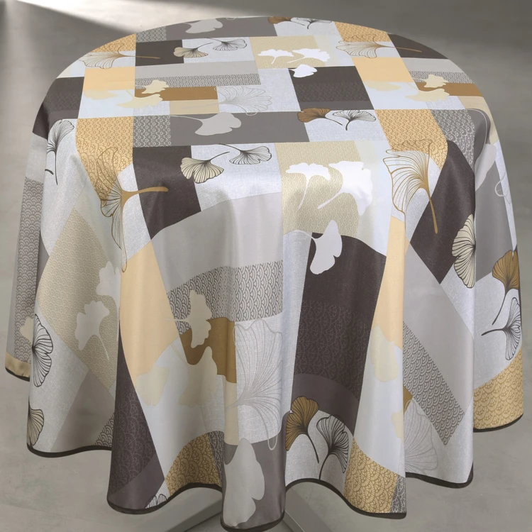 Runde anti-flecken-tischdecke mit ginko-blumenmuster