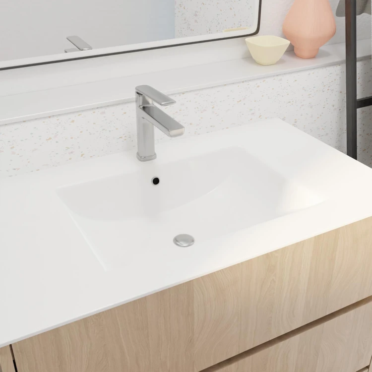 Mobile bagno con piedini, 3 cassetti e lavabo in ceramica