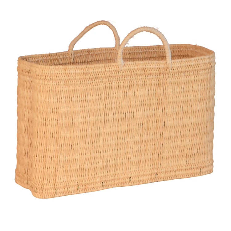 Grand panier en paille et anse coton Hassira