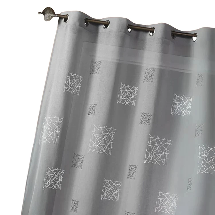 Tenda trasparente ricamata, pronta da appendere, con occhielli