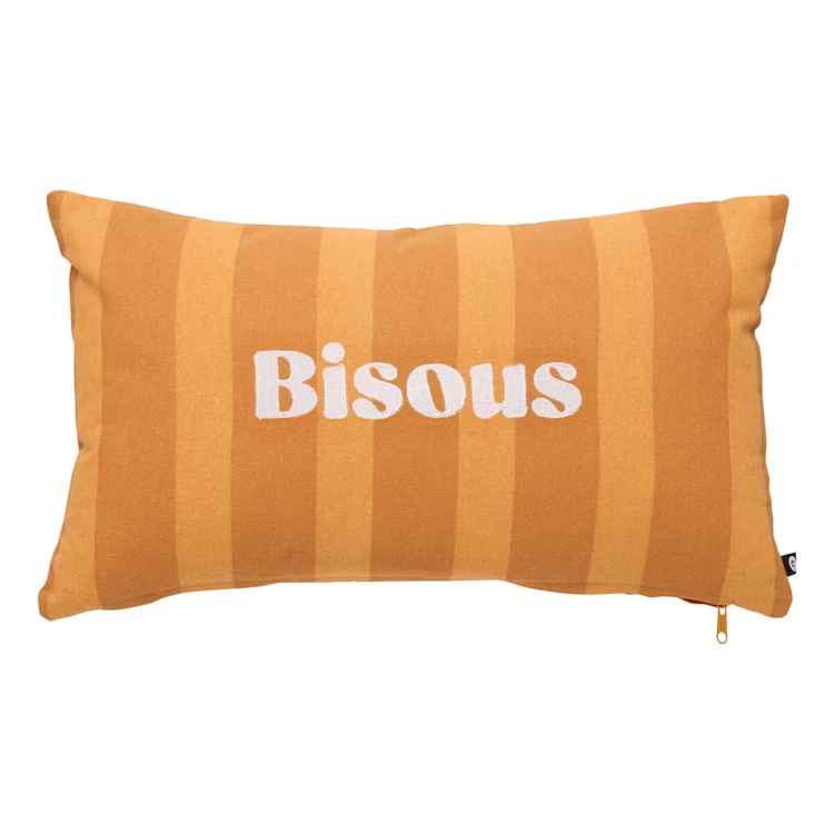 Coussin rectangulaire en coton à rayures "bisous"